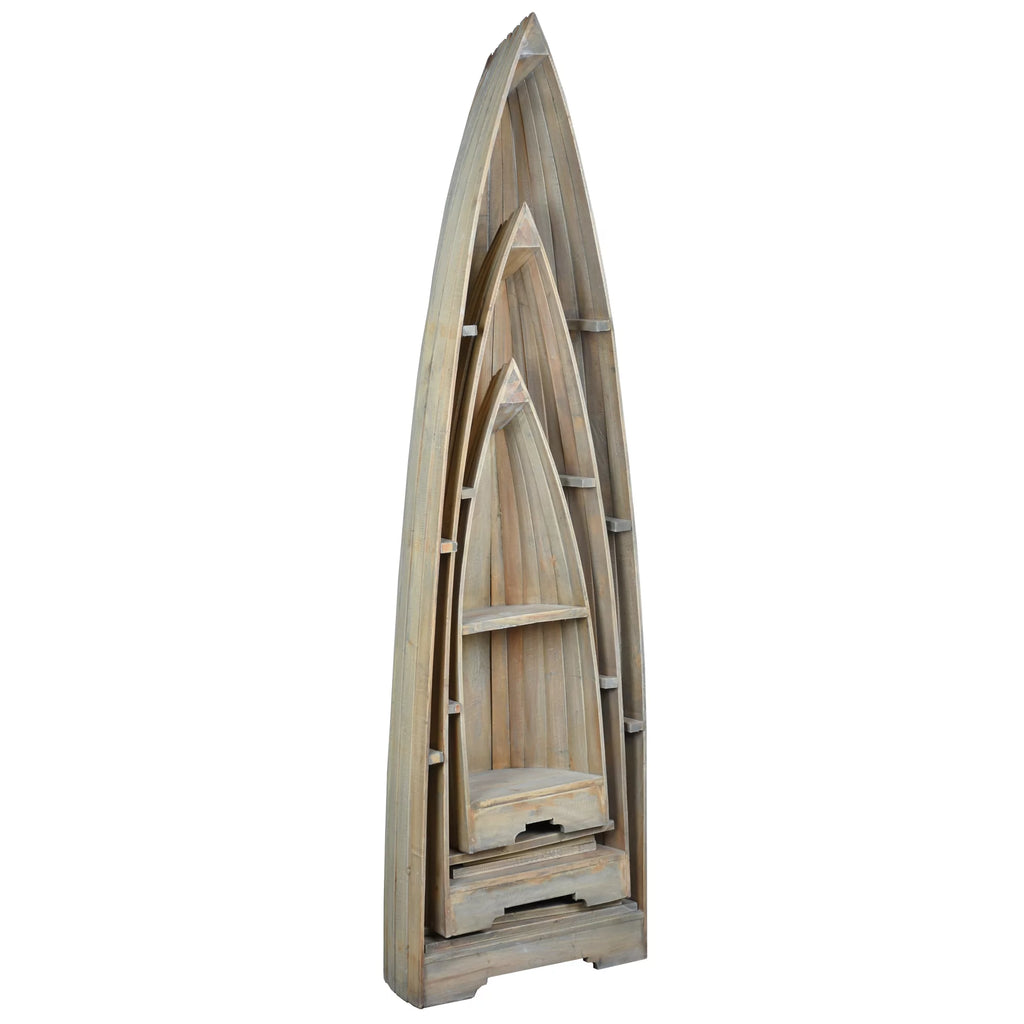 Solid Wood 3 Boat Shaped Freestanding Shelves S644