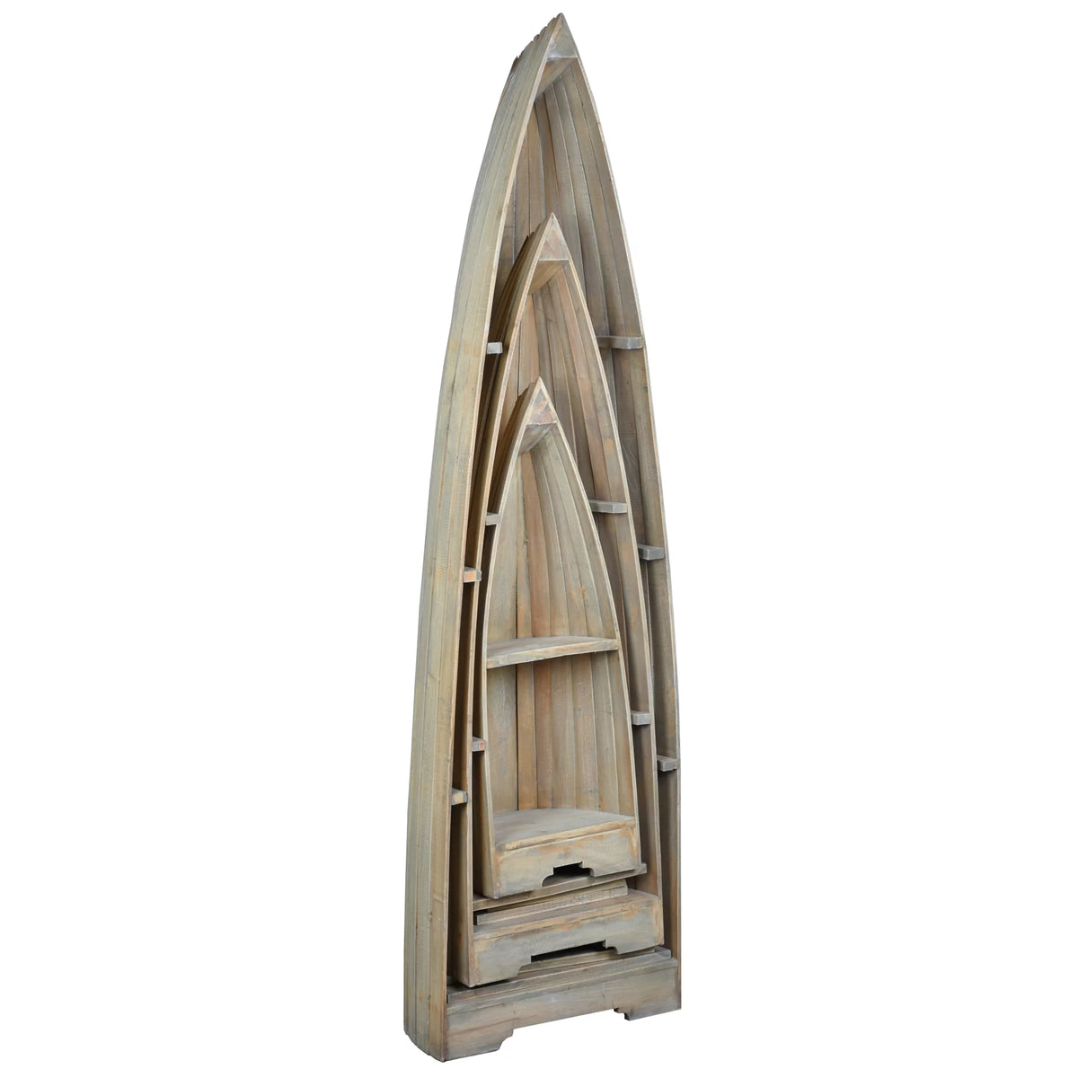 Solid Wood 3 Boat Shaped Freestanding Shelves S644