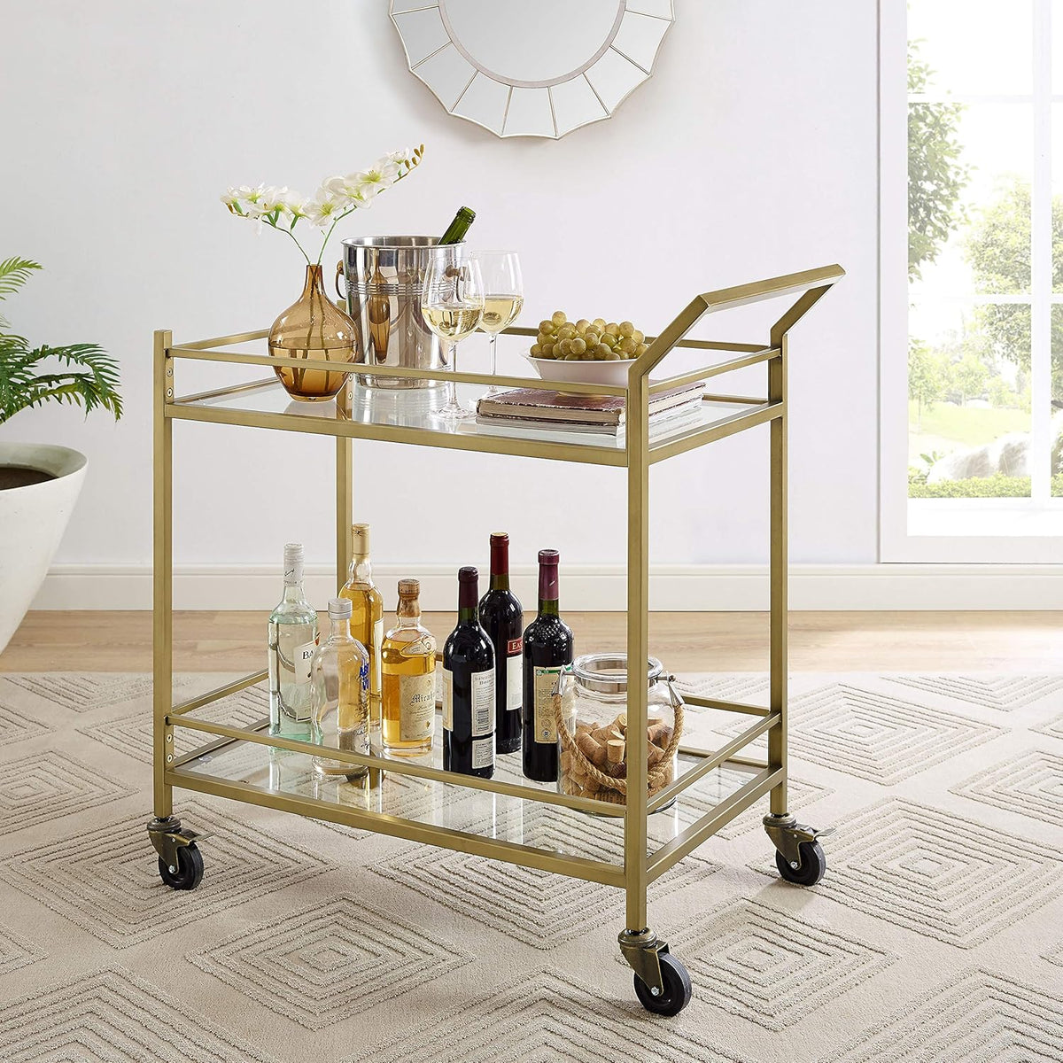 Gold and Glass Rolling Bar Cart R173520
