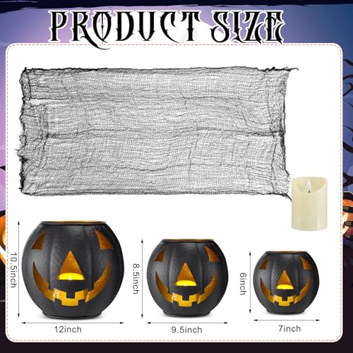 3 Pcs Metal Jack O Lanterns Pumpkin Set with LED Candles M875
