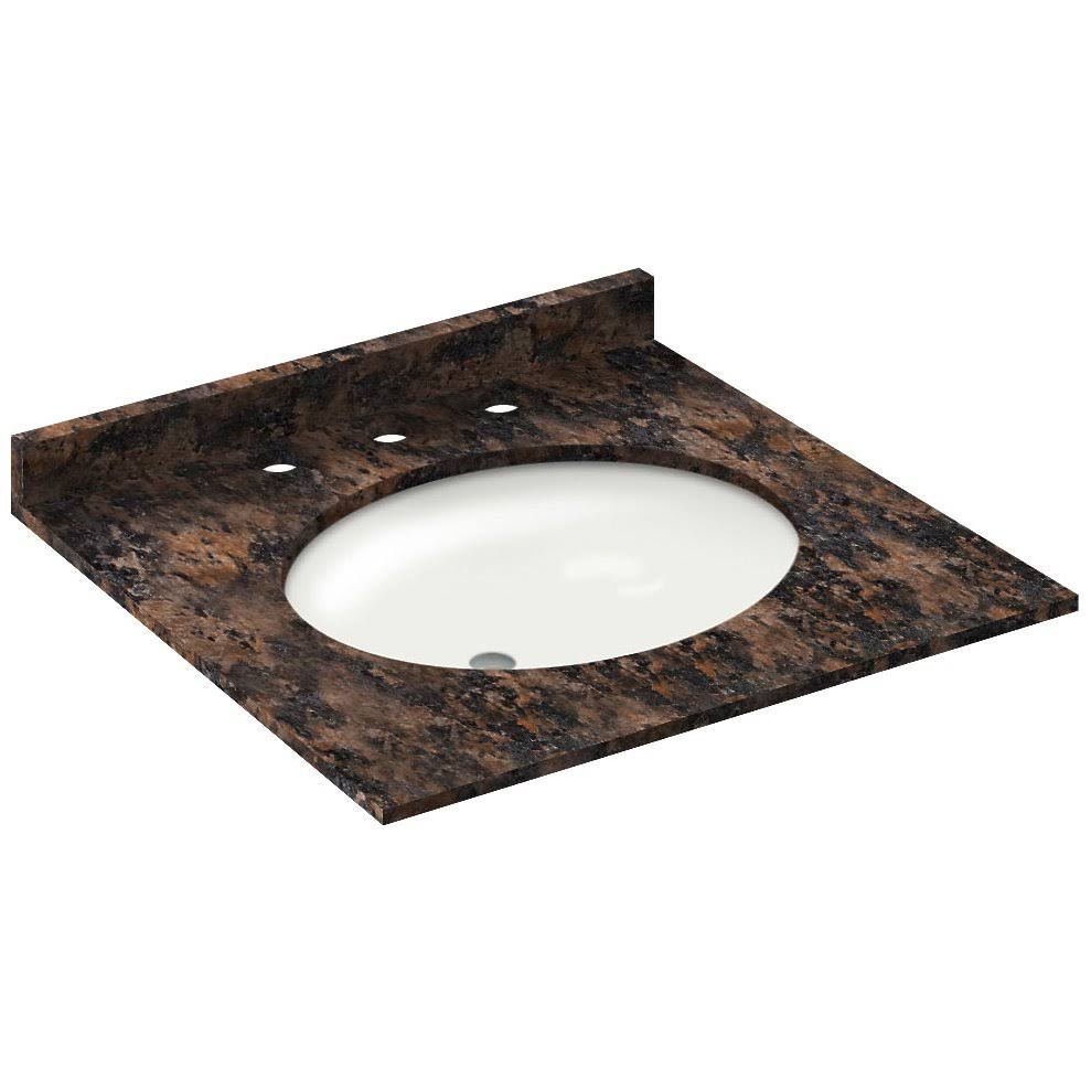 Baltic Brown Granite Vanity Top 25 in x 22 in with Backsplash 8 in Spread H74325