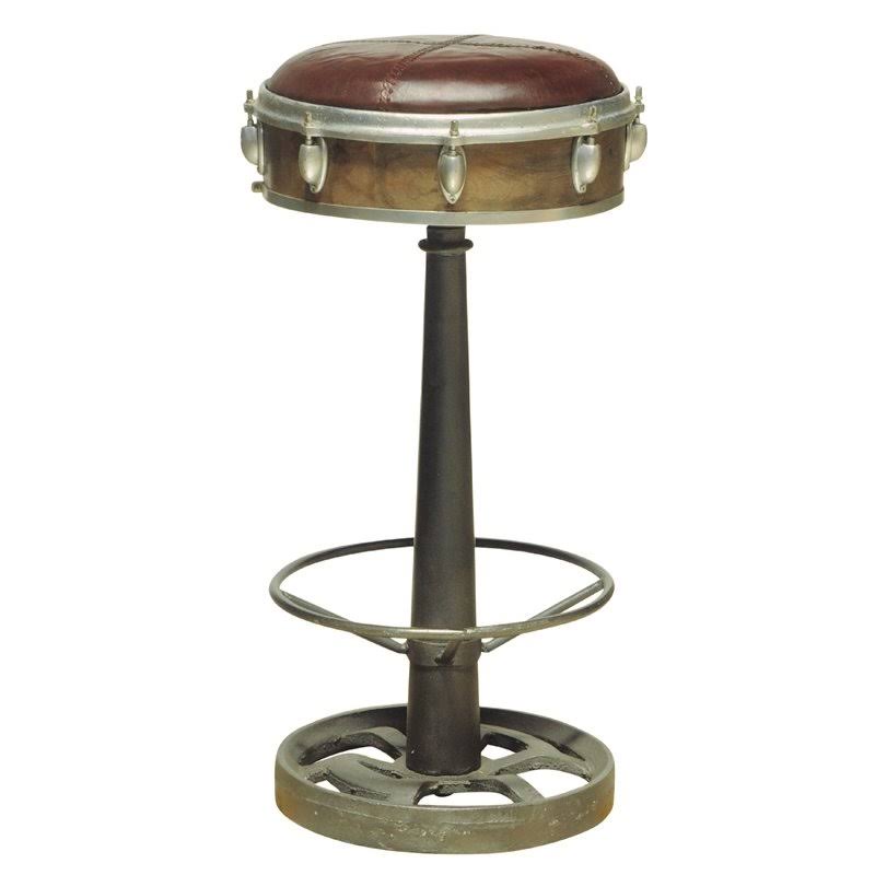 Cast Iron Framed Leather Bar Stool Brown / Brass F80600