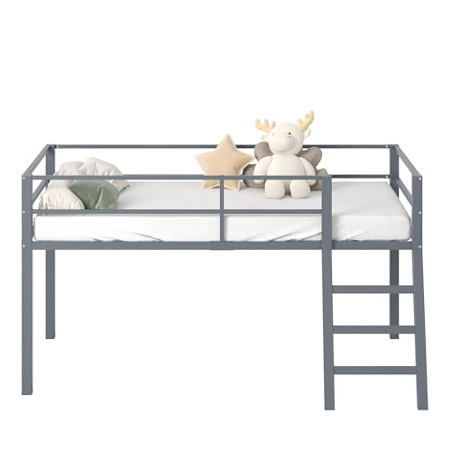 Grey Twin Loft Bed with Ladder and Guardrail G2887