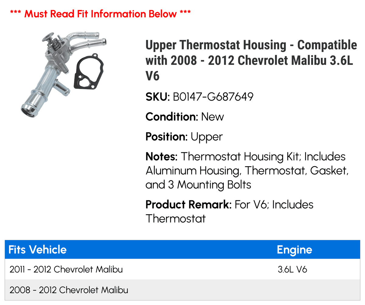 Thermostat Housing for 2008-2012 Chevy Malibu 3.6L V6 B319743