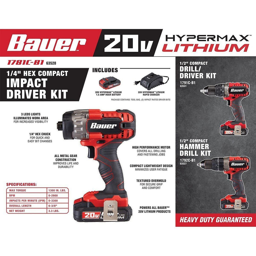 20V Cordless 1/4 in. Hex Compact Impact Driver Kit with Battery and Charger S179