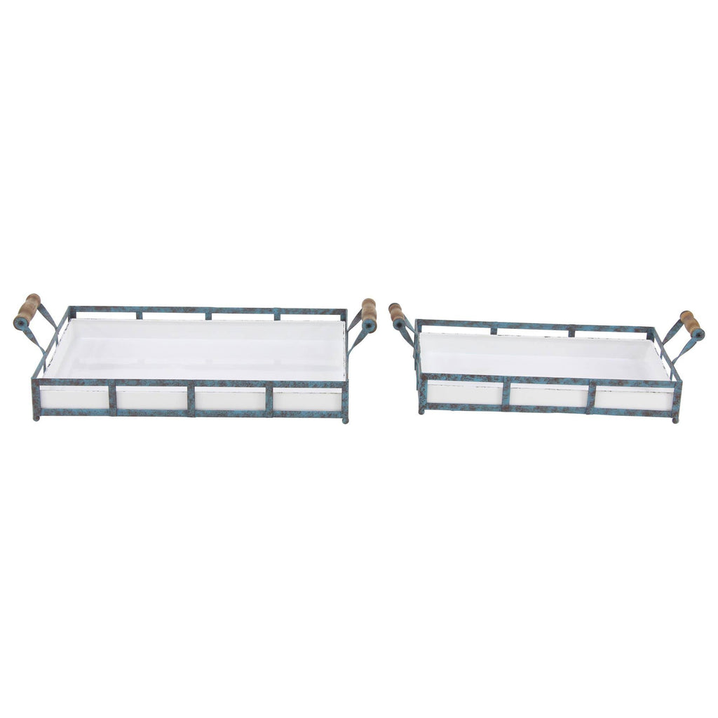 Set of 2 Blue Metal Farmhouse Tray Q45051
