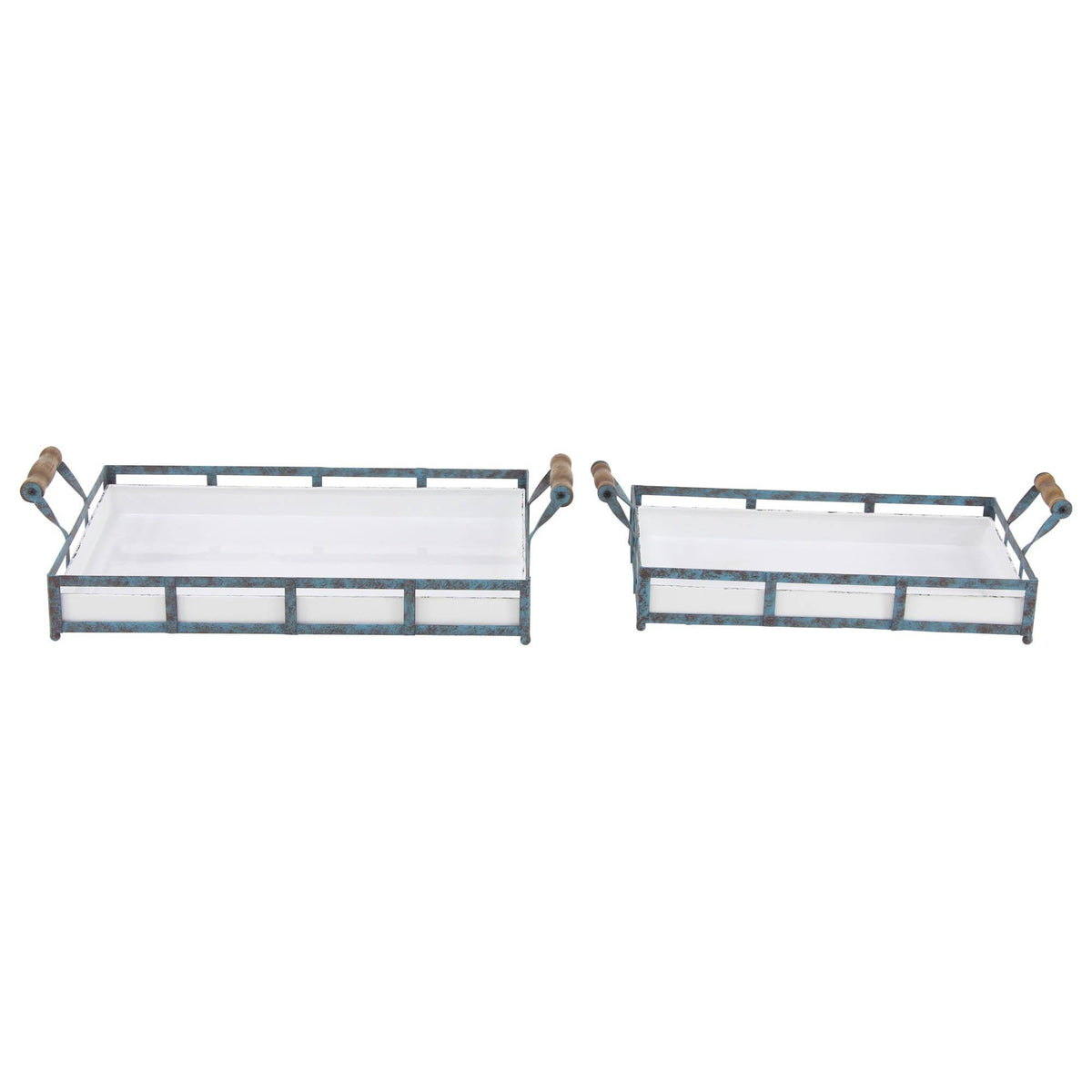 Set of 2 Blue Metal Farmhouse Tray Q45051