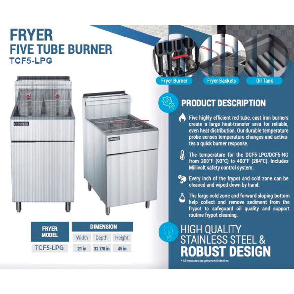 70lb. LP Gas Deep Fryer with 5 Tube Burners G7576