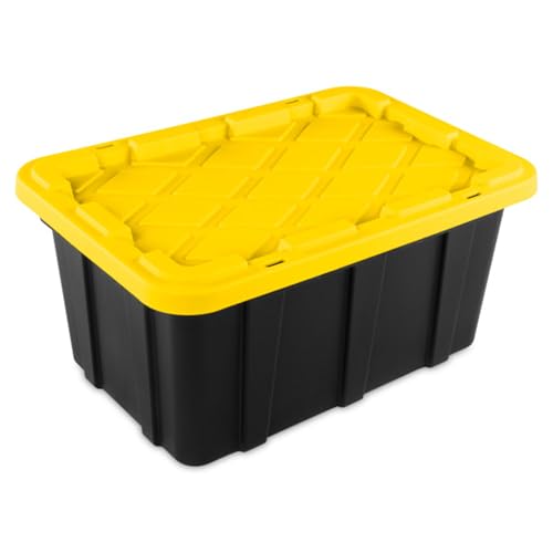 38 Gallon Black/Yellow Stackable Storage Tote with Lid, 8 Pack K913256