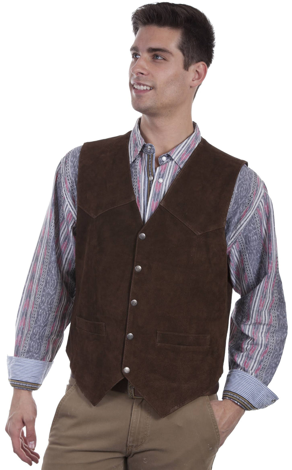 Brown Calf Suede Western Snap Vest O457