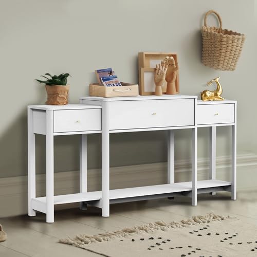 63" Console Table with Drawer, Marble Texture Top Sideboard with Open Bottom Shelf R83270