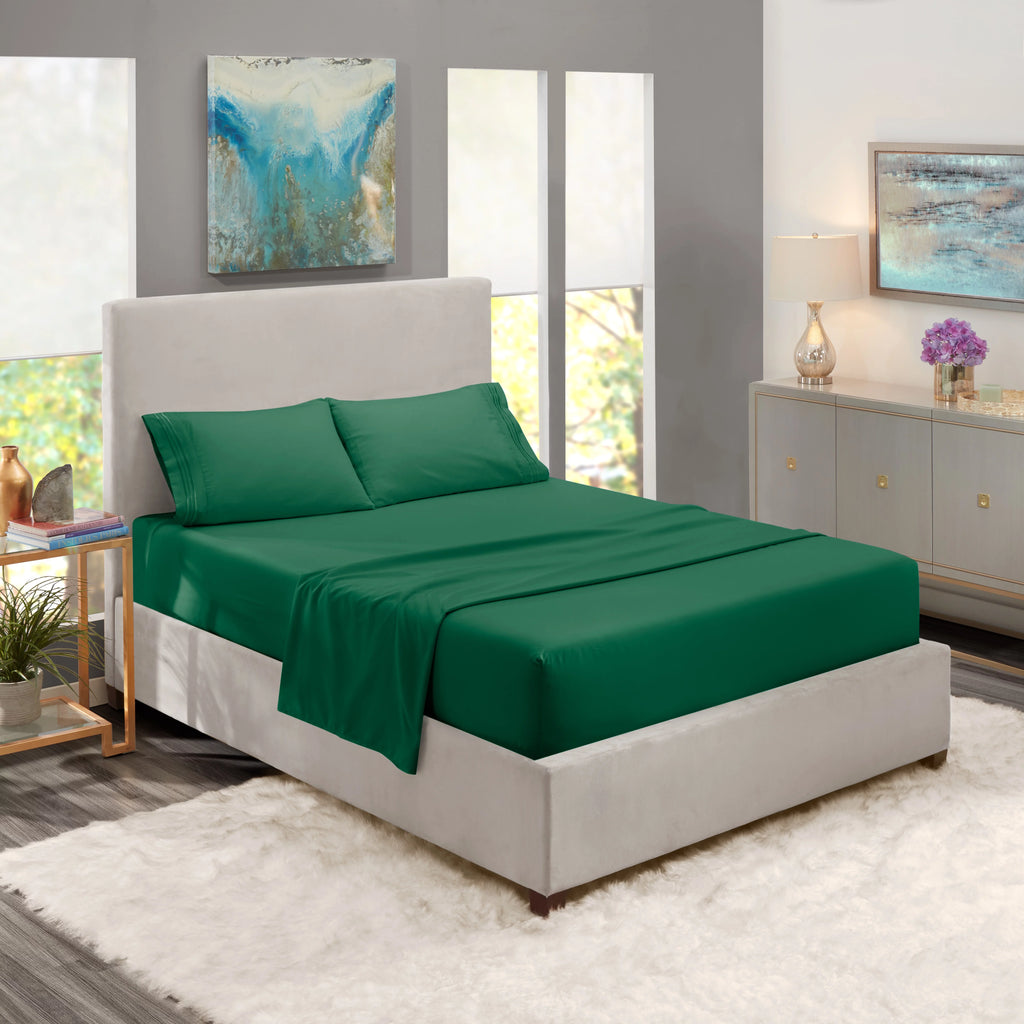 Queen Size Hunter Green Microfiber Fitted Sheet I73308