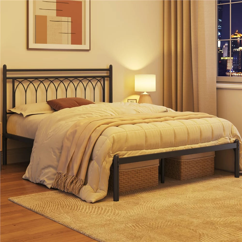 Queen Black Metal Bed Frame with Headboard Q80773