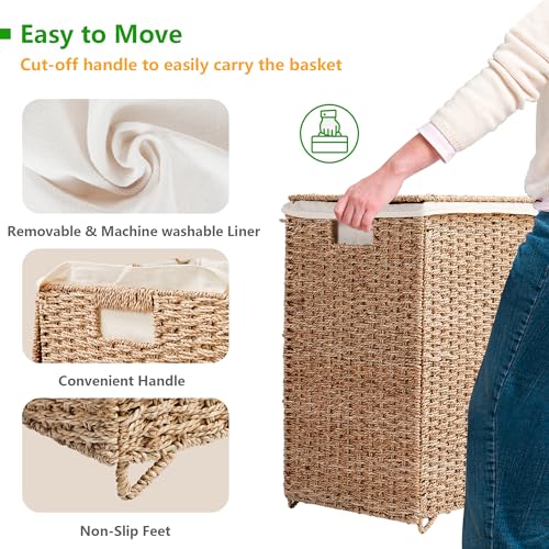 90L Foldable Natural Seagrass Laundry Hamper with Lid Y16886