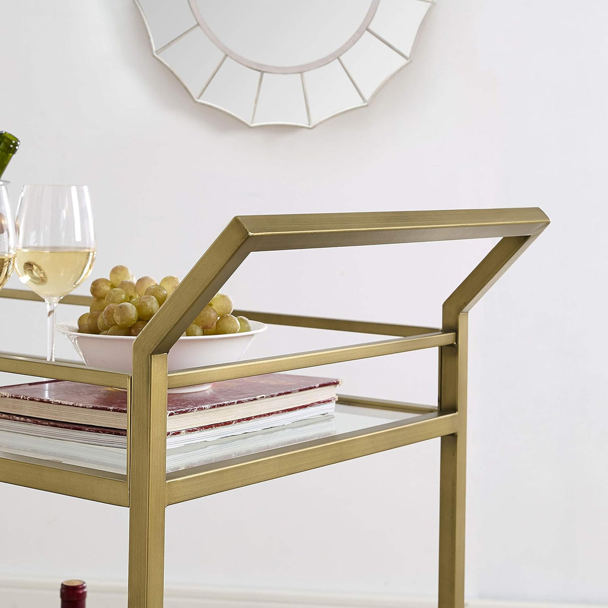 Gold and Glass Rolling Bar Cart R173520