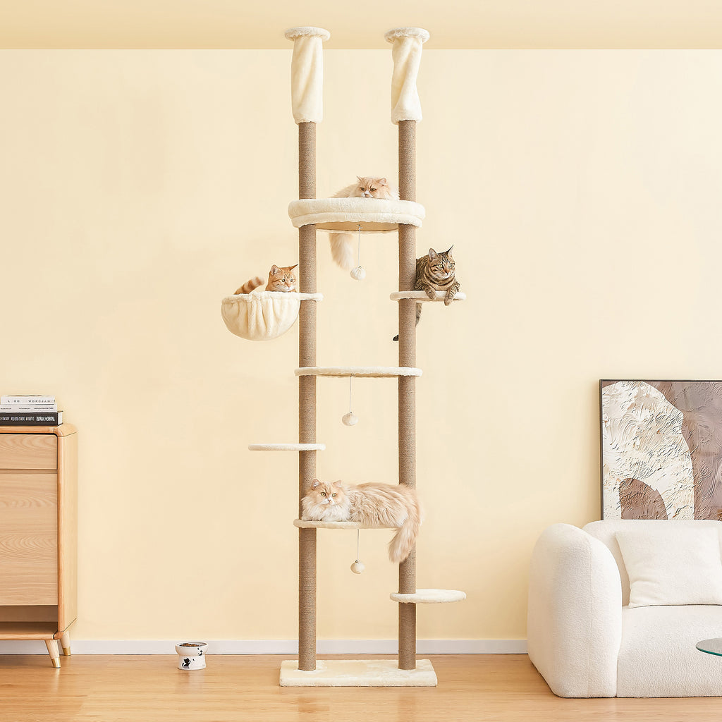 Beige Adjustable Height 7 Tiers Cat Tree with Hammock I53395