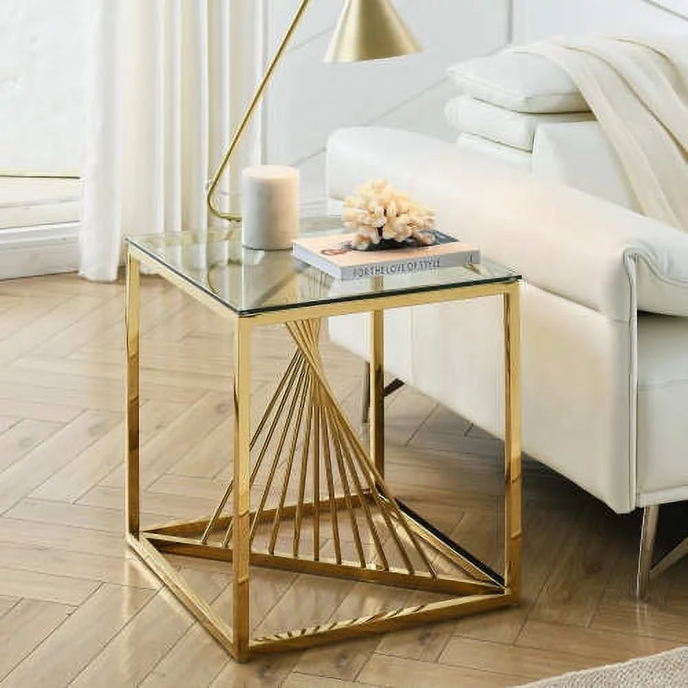 20 Inch Glass End Table with Metal Frame T607052