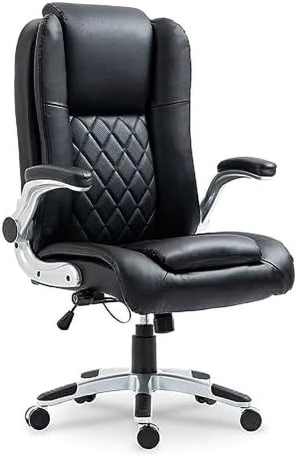 White Office Chair with Lifting Headrest and Flip-up Armrests C76578