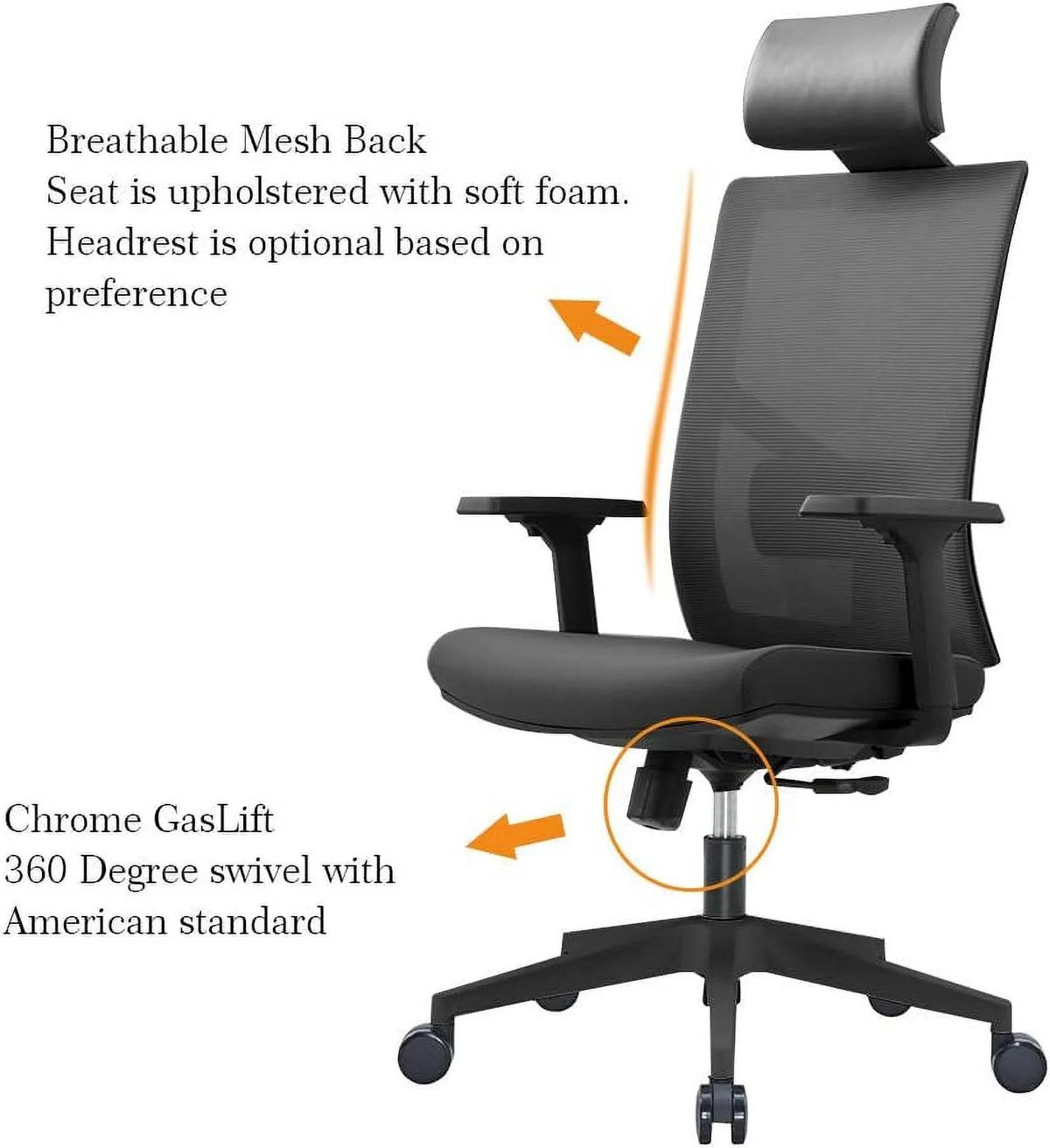 Ergonomic Mesh Office Chair with Lumbar Support, Orange C798759