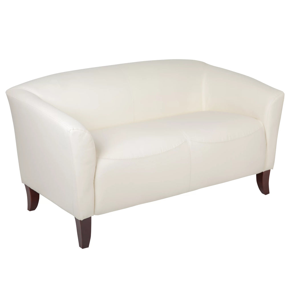 Ivory LeatherSoft Loveseat with Cherry Wood Feet K503