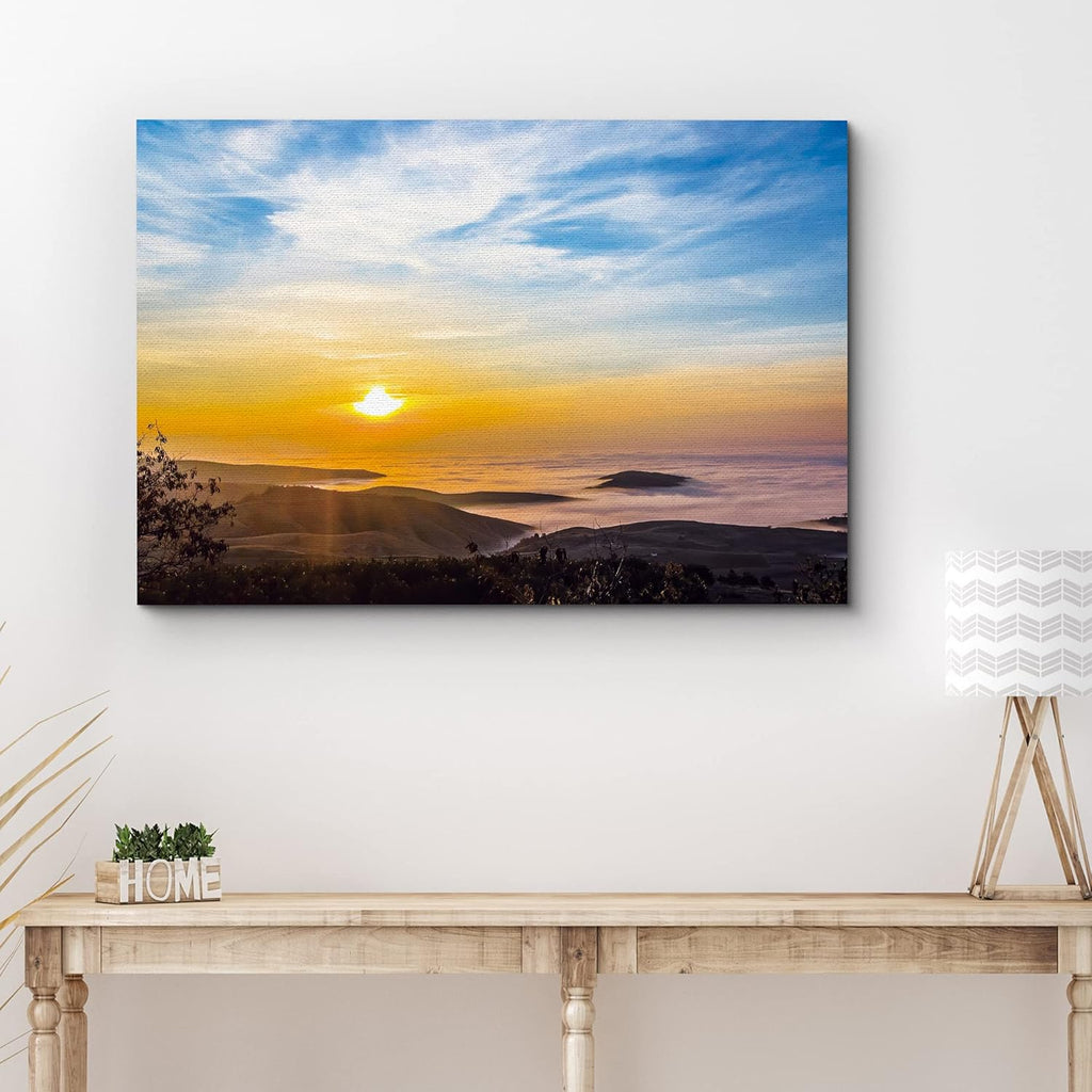 Canvas Print Wall Art Neon Setting Sun Above The Hills Nature Wilderness Photography Realism Rustic Landscape Dramatic Multicolor - 24x36 H805575