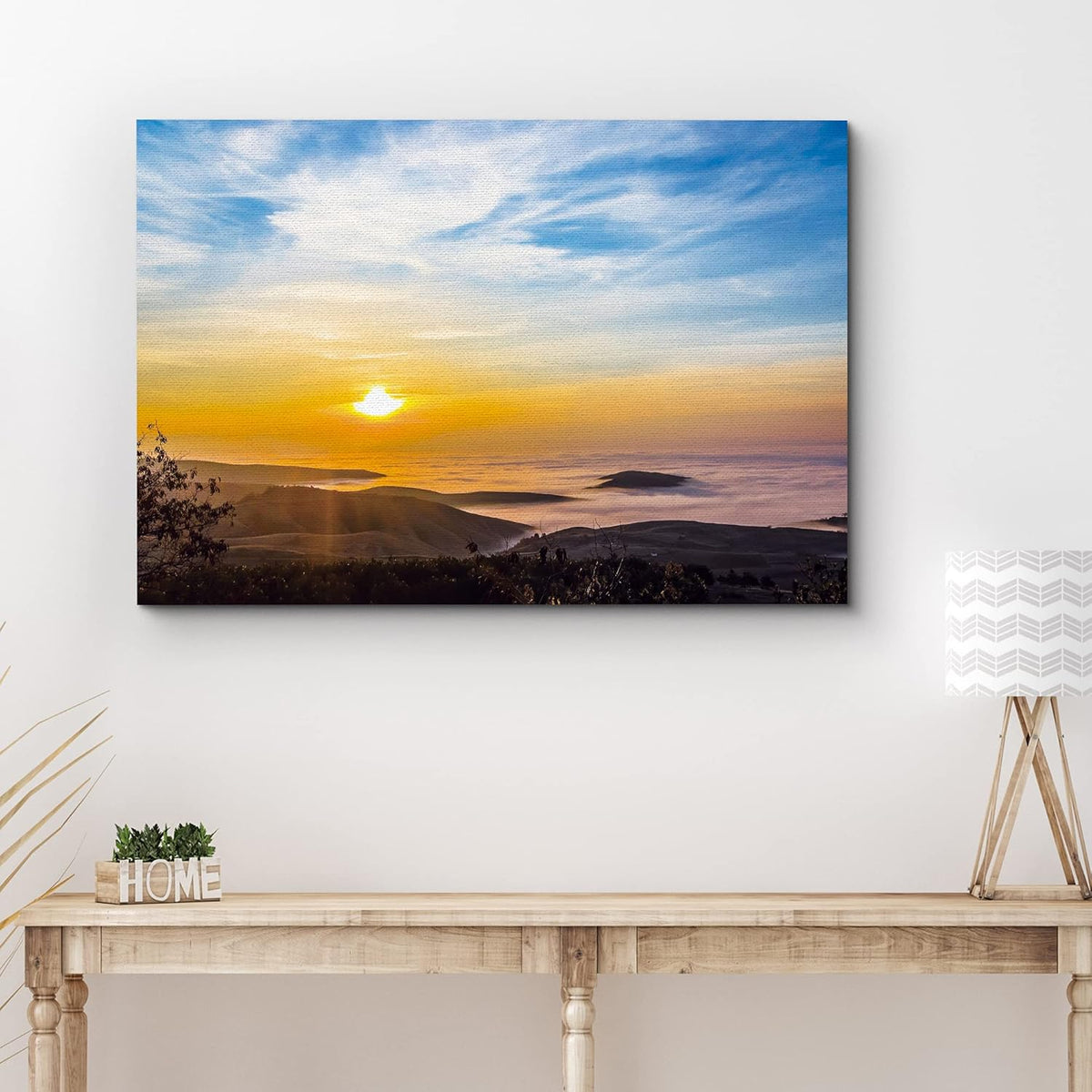 Canvas Print Wall Art Neon Setting Sun Above The Hills Nature Wilderness Photography Realism Rustic Landscape Dramatic Multicolor - 24x36 H805575