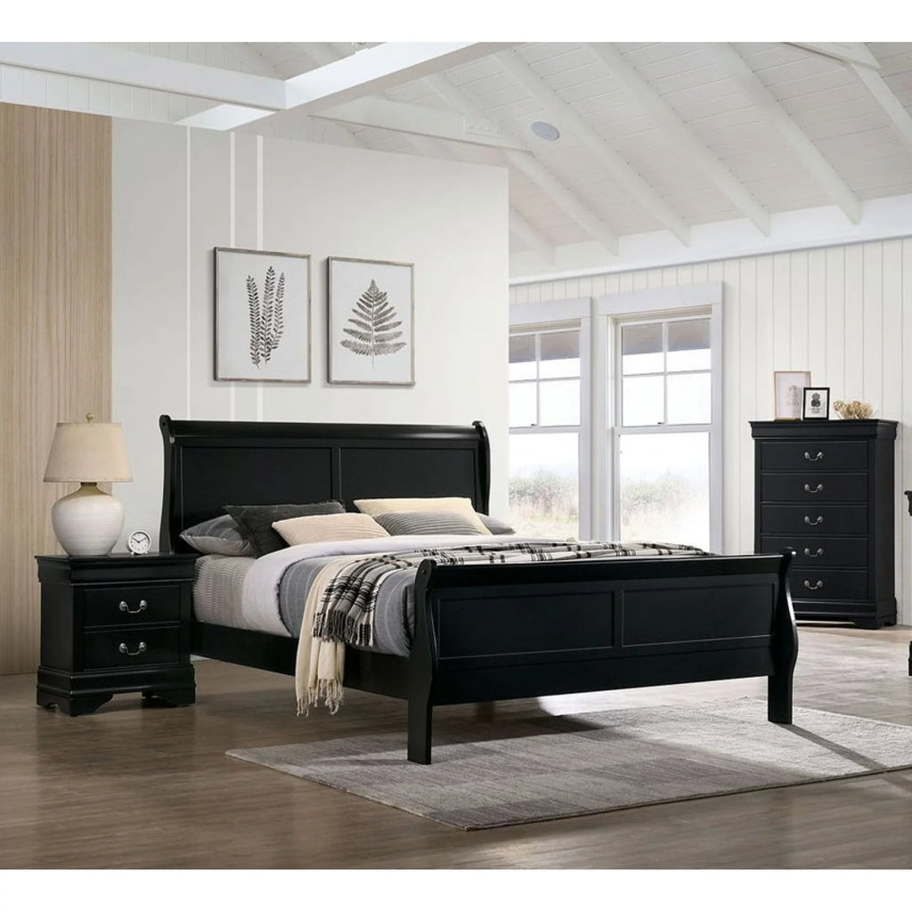 Black Queen Size Solidwood Sleigh Bed P42081