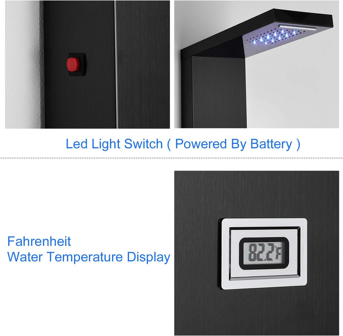Stainless Steel Shower Panel Tower System with LED Rainfall Shower Head, Handheld Shower Head, 4 Body Jets, Tub Spout, Water Temperature Display N986