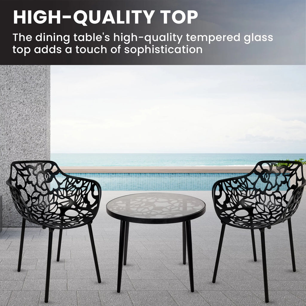 3-Piece Aluminum Outdoor Patio Dining Set with Tempered Glass Table and 2 Arm Chairs Q34168
