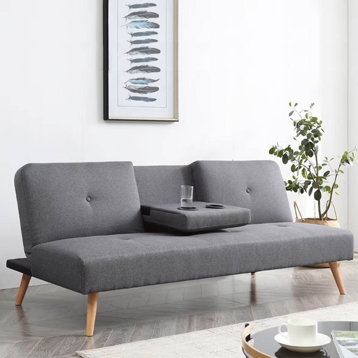 Grey Polyester Futon T479055