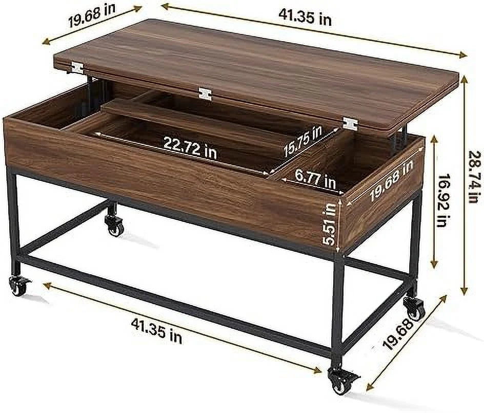 Lift Top Folding Coffee Table with Drawer Metal Frame R512581