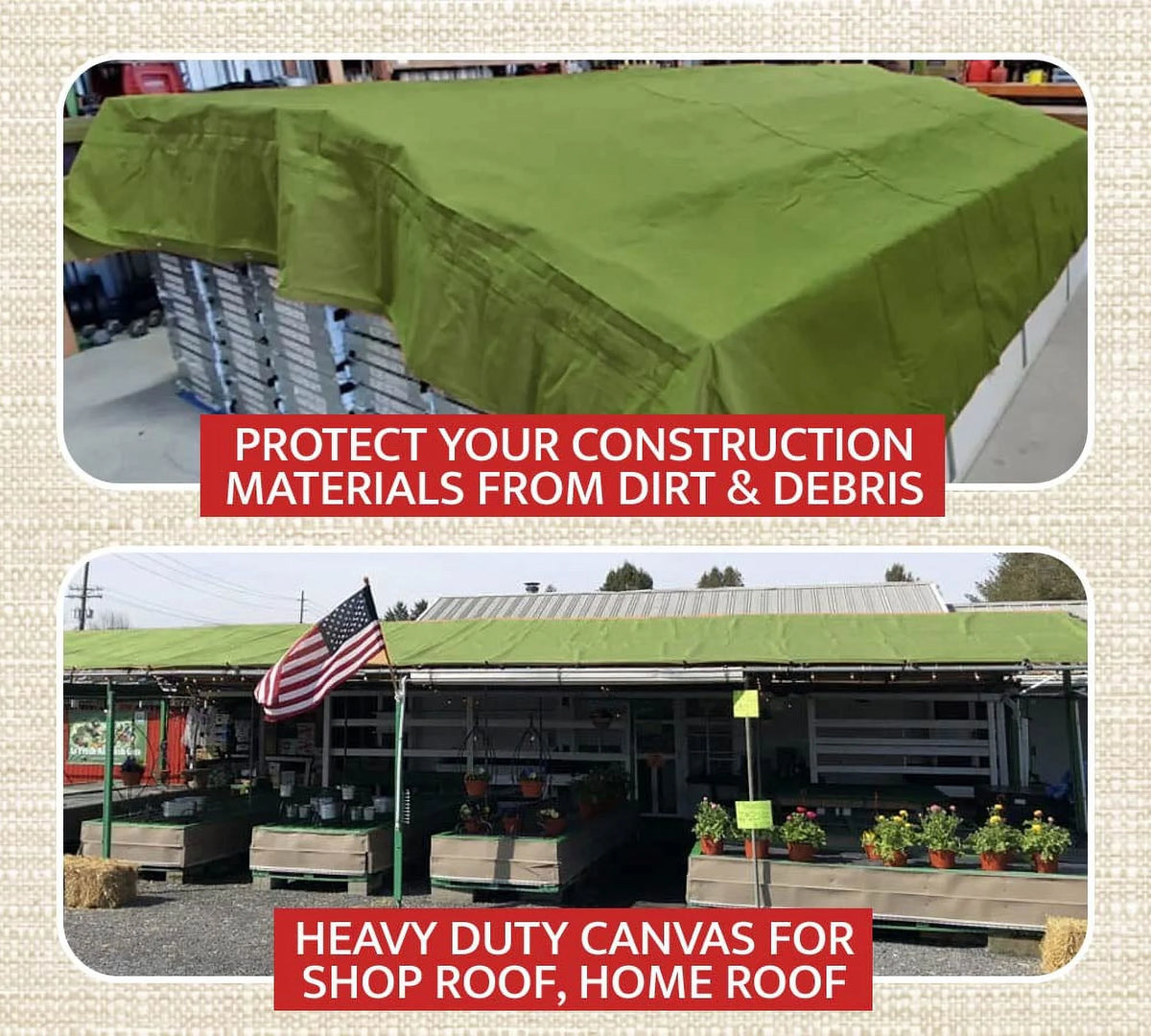 6' x 8' Green Canvas Tarp 12oz Water Resistant C2073