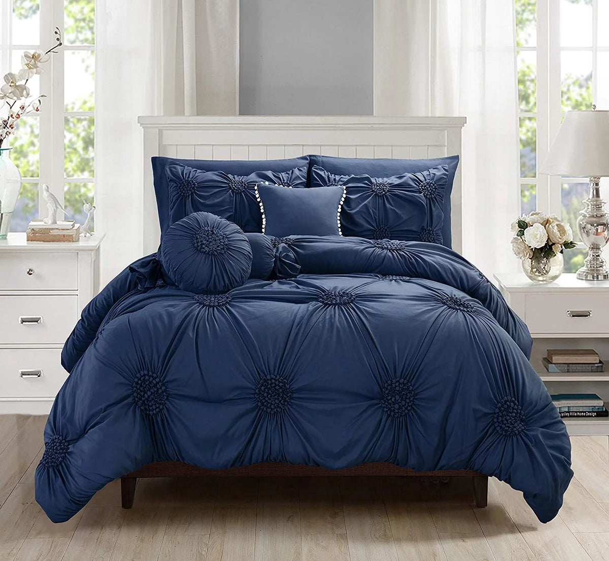 King Cal King Navy Blue 10-Piece Bed-In-A-Bag Comforter Set M2638