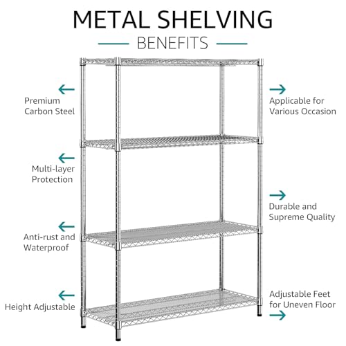 4 Tier Adjustable Heavy Duty Metal Wire Shelving Unit C124
