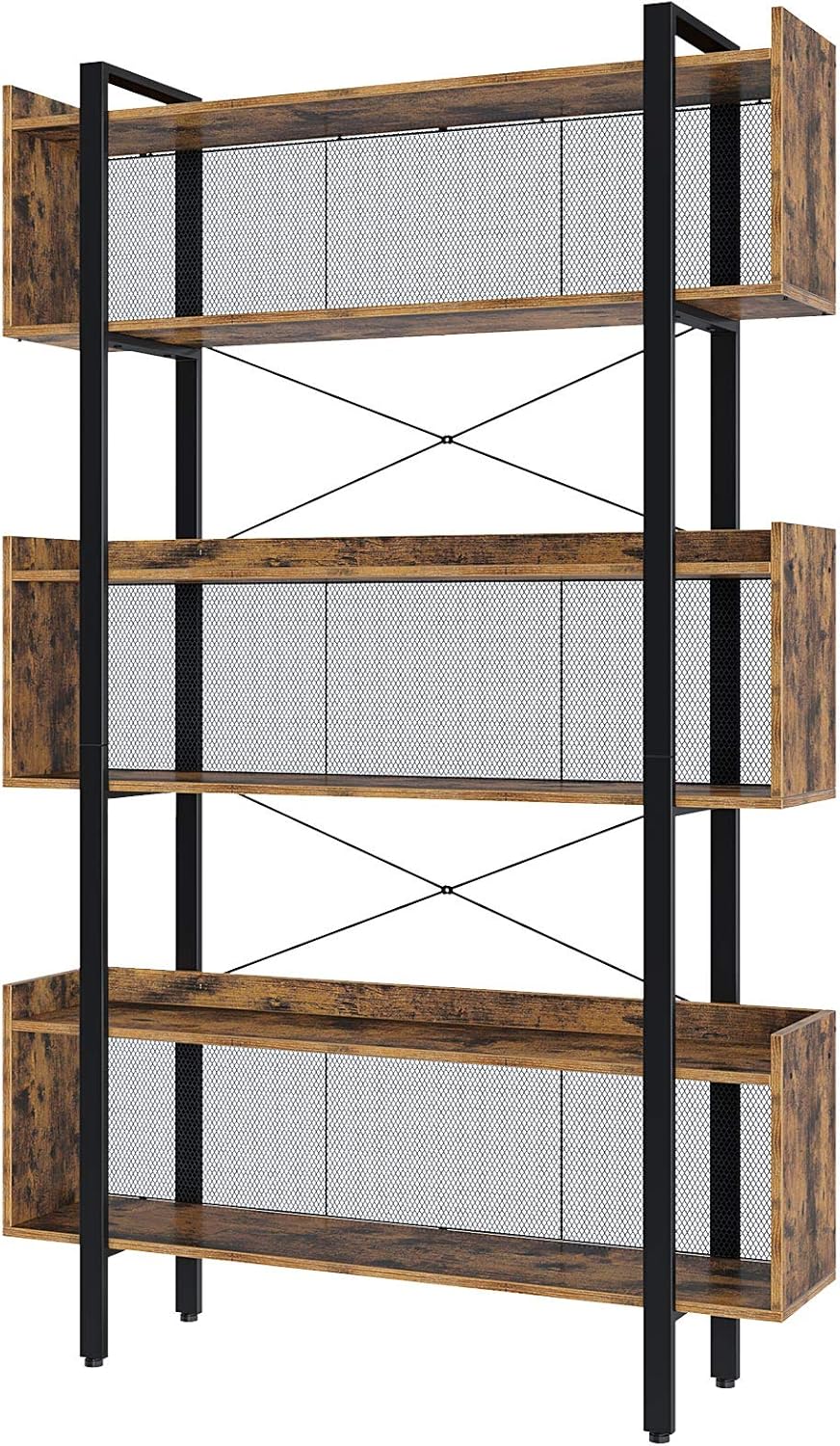 6-Tier Industrial Bookcase with Metal Frame, Rustic Brown B749396