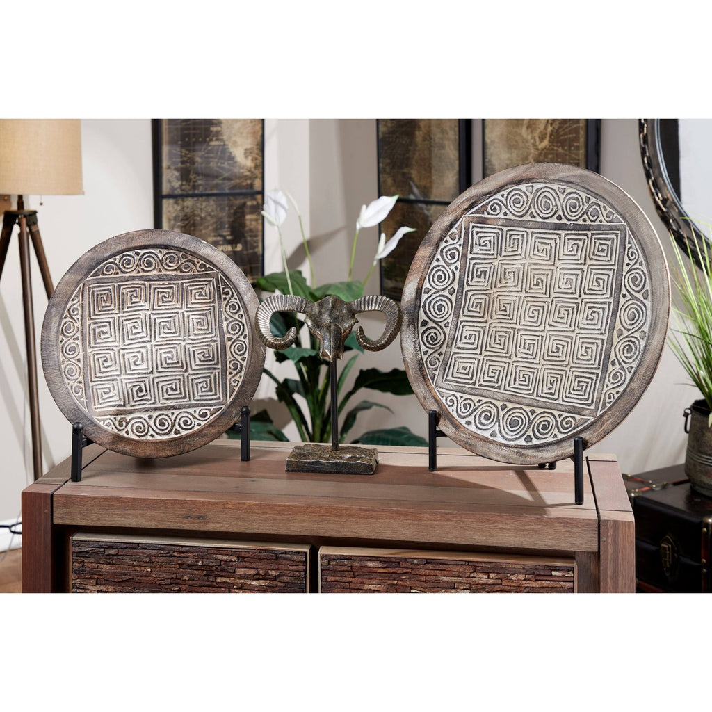 Eclectic Hand-Carved Brown & White Wood Wall Decor, Set of 2 C13770