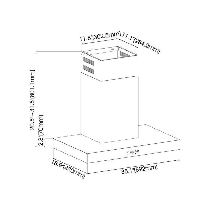 36 in. 350CFM Convertible T-Shape Wall Mount Range Hood in Stainless Steel with Charcoal Filters and LED Lighting M6930