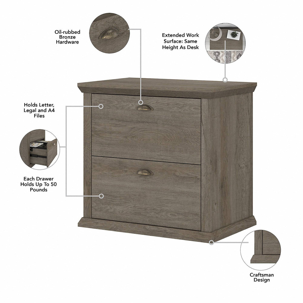 2 Drawer Lateral File Cabinet, Reclaimed Pine Y60497