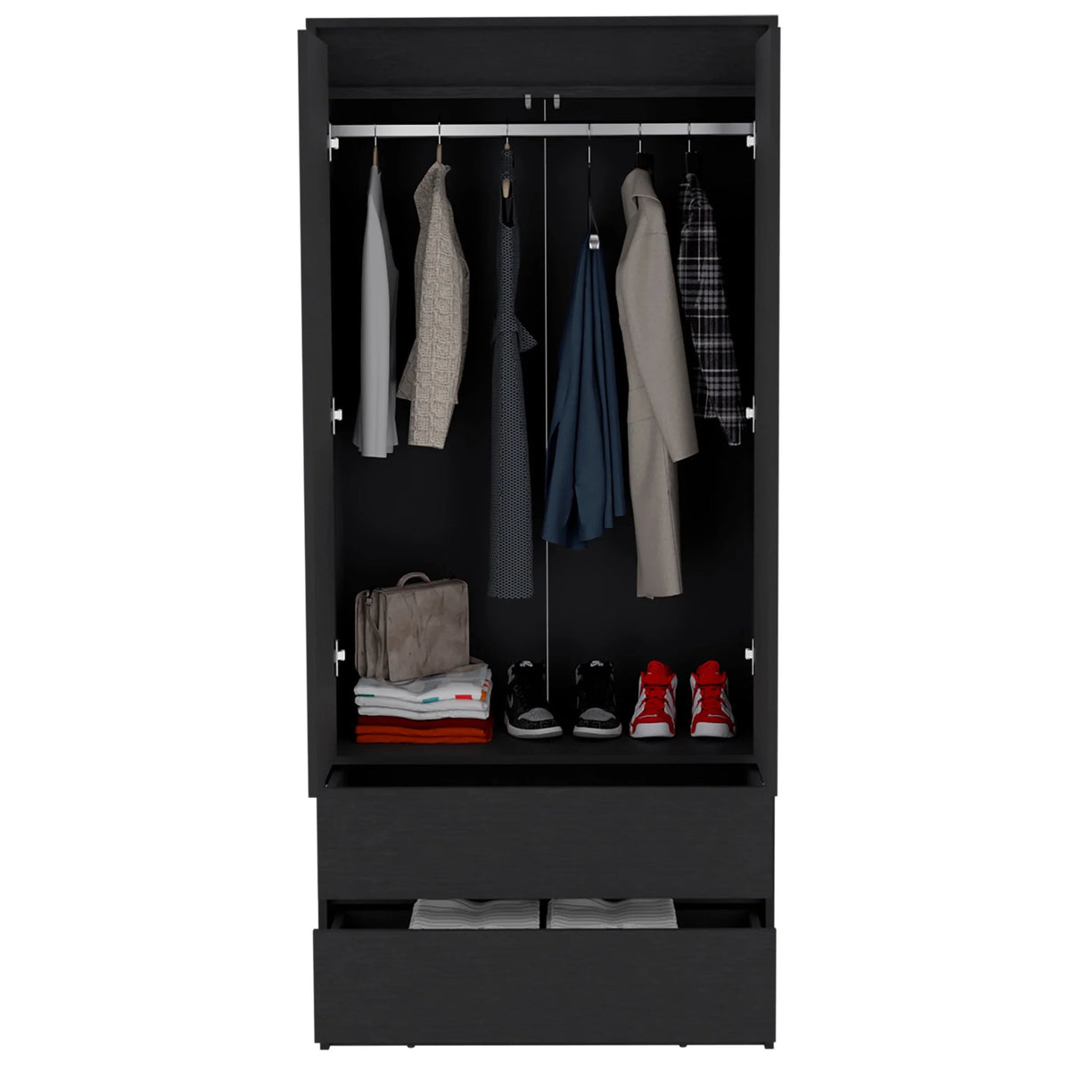 Black 32 in. Two Drawer Combo Dresser A843