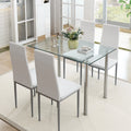 White 5 Pieces Tempered Glass Dining Table Set with 4 Chairs I401