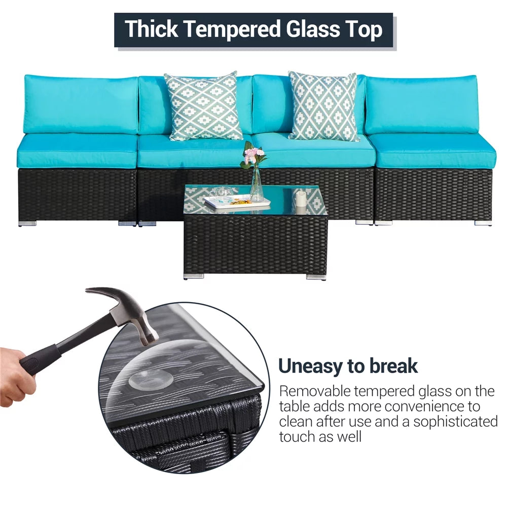 5 Pieces Outdoor Wicker Furniture Set with Coffee Table Y415585