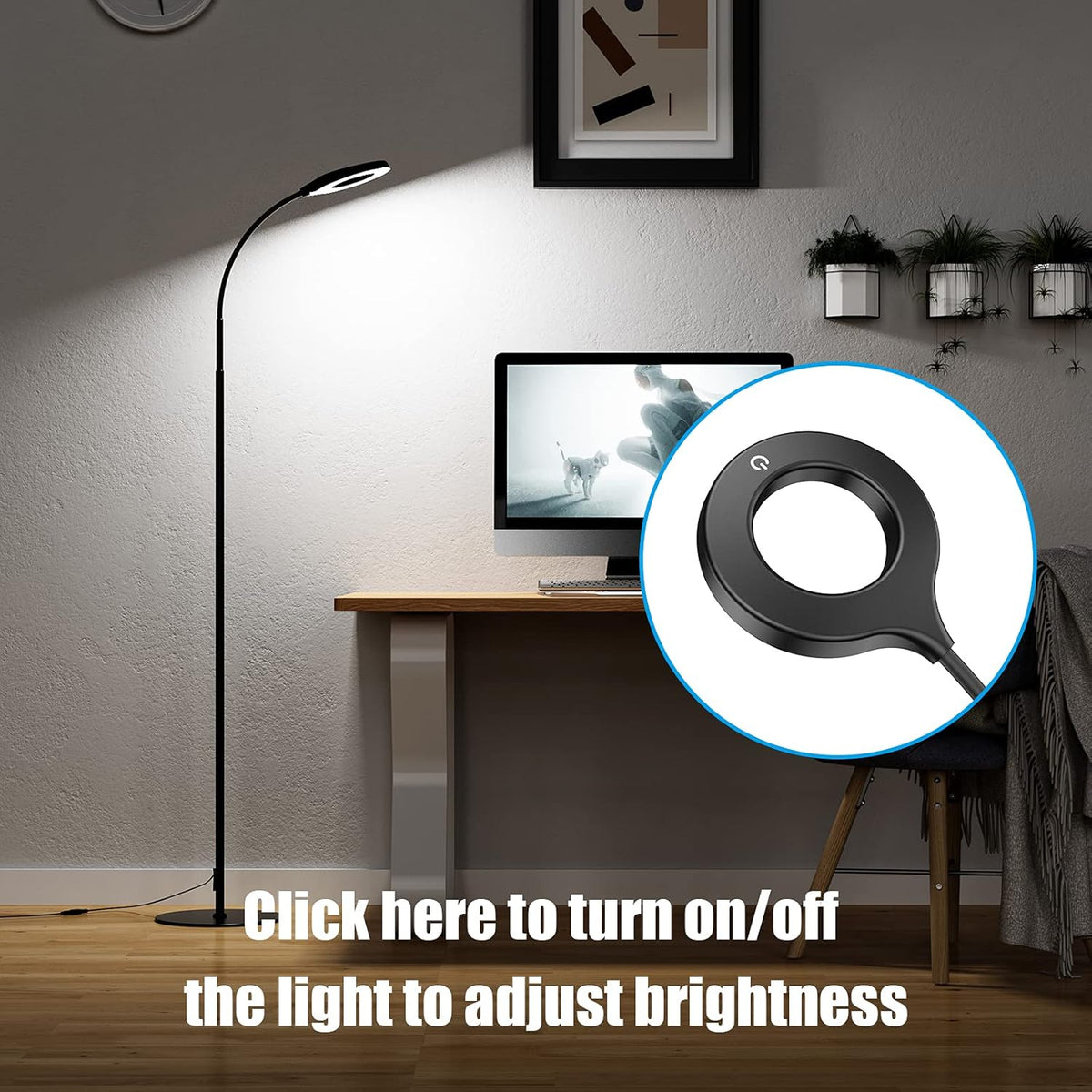 Black Dimmable LED Floor Lamp with Adjustable Gooseneck A14593