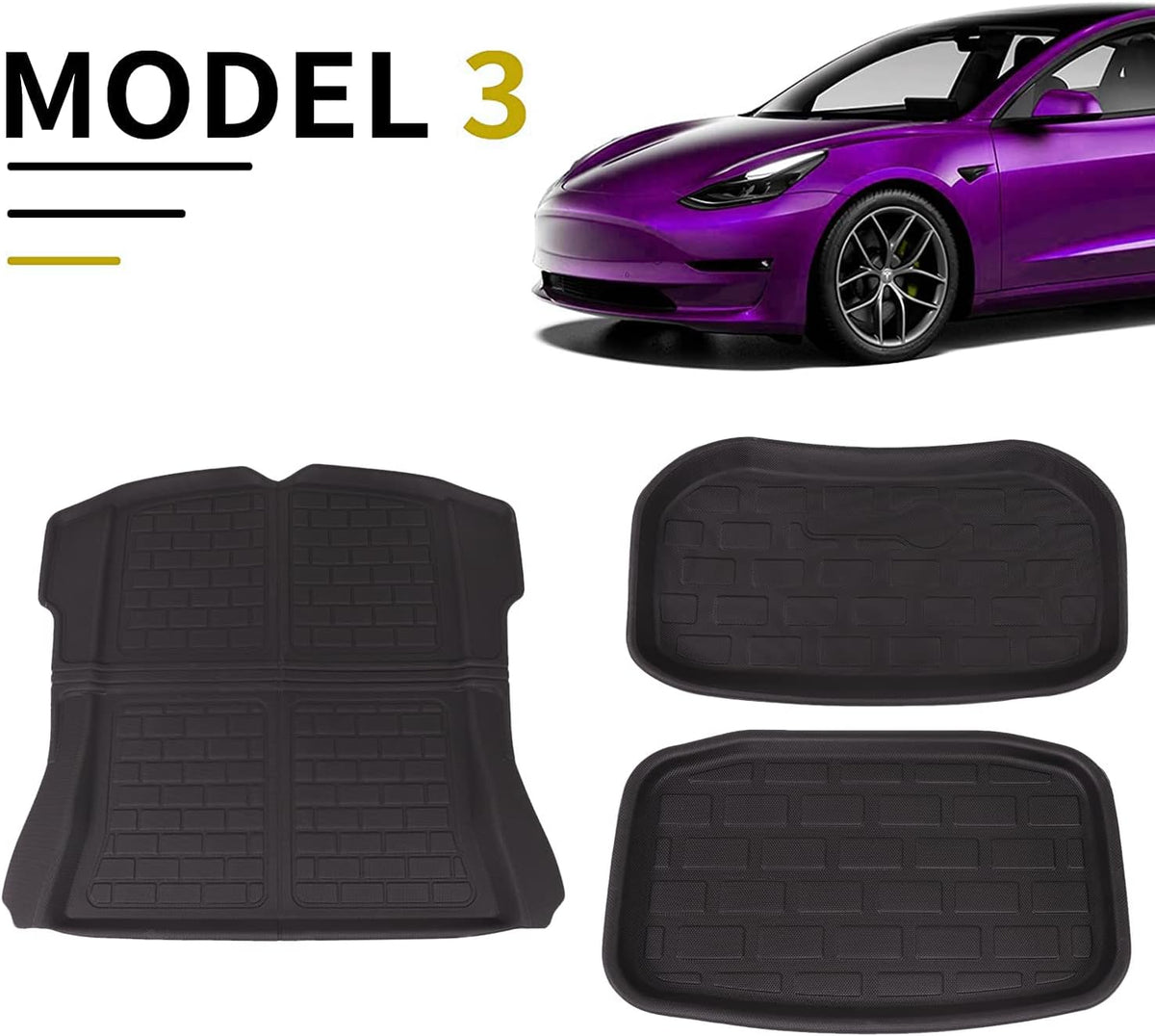 Black Rubber Cargo Liners Set of 3 Mats N667