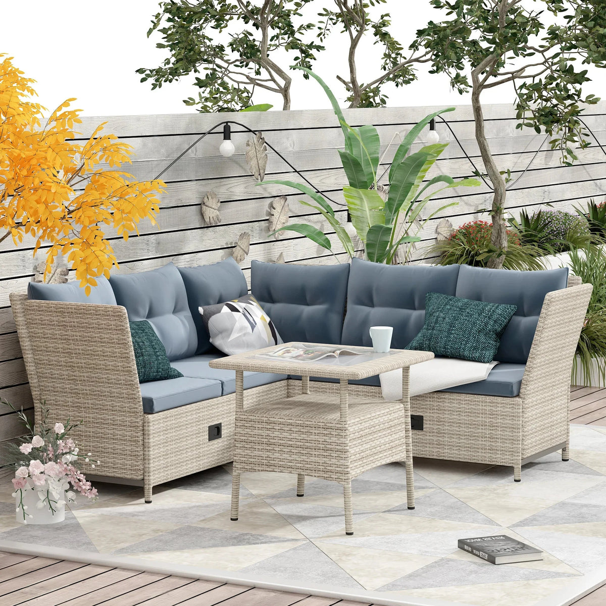4-Piece PE Wicker Rattan Sofa Set with Adjustable Backs X7656