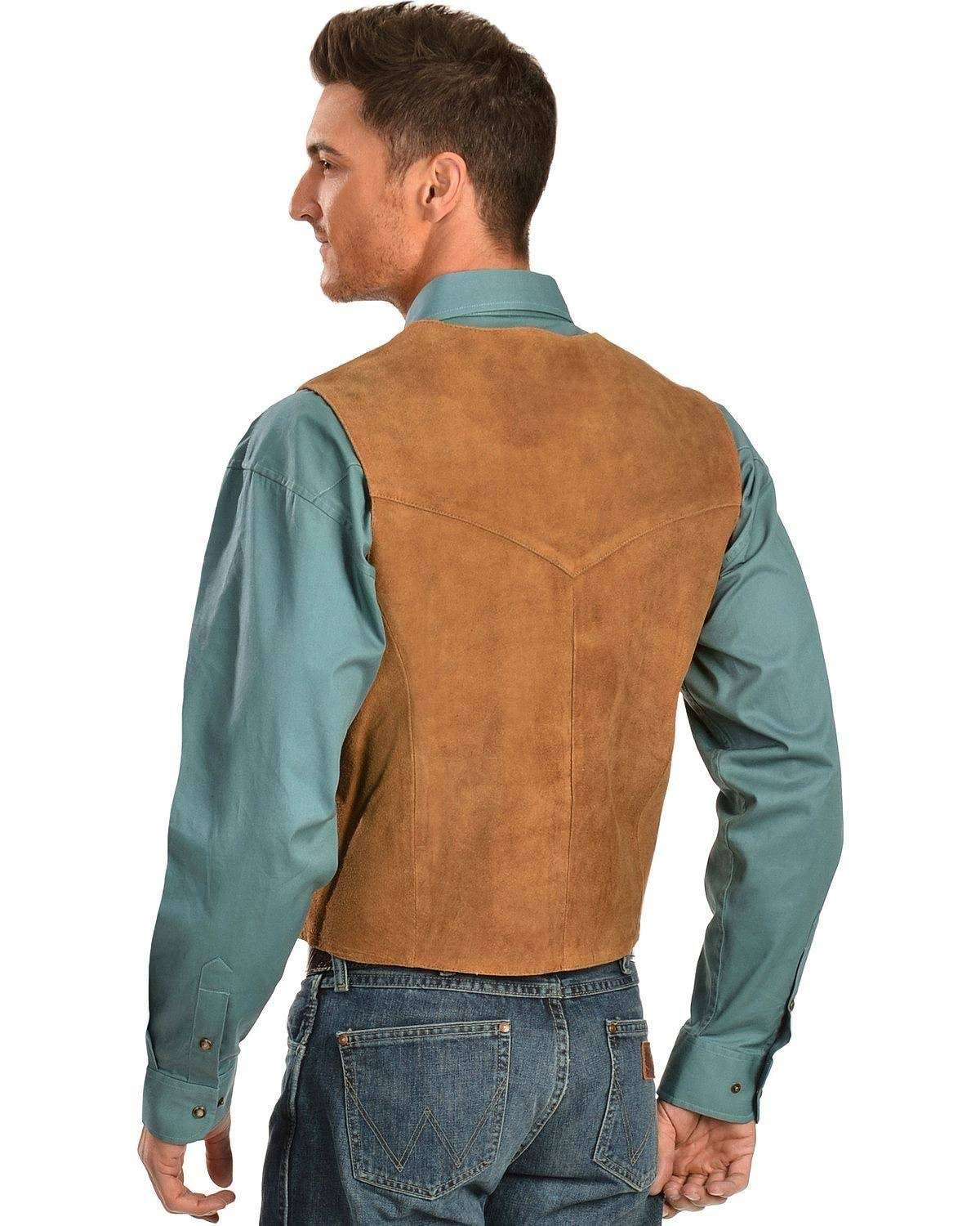 Brown Calf Suede Western Snap Vest O457