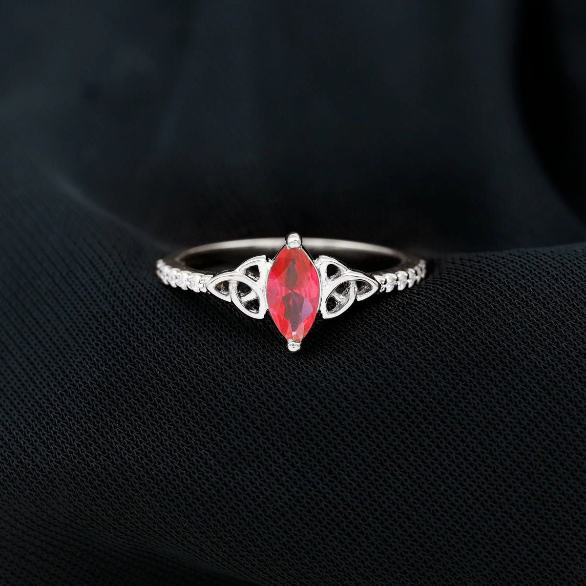 Marquise Shape Lab Grown Ruby Solitaire Ring with Diamond, 925 Sterling Silver, US 4.00 F692248