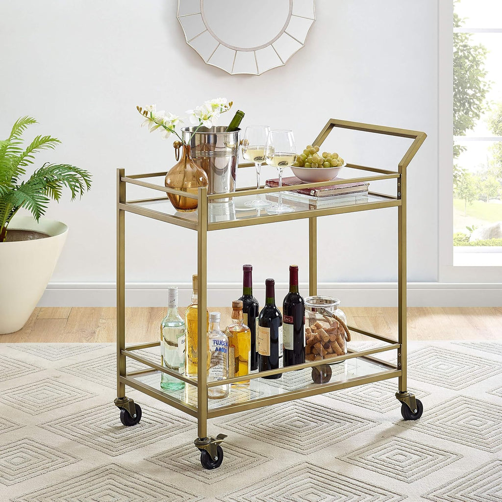 Gold and Glass Rolling Bar Cart R173520