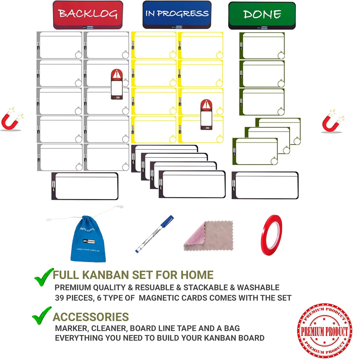 39 Piece Kanban Board Set with Magnets Q6901