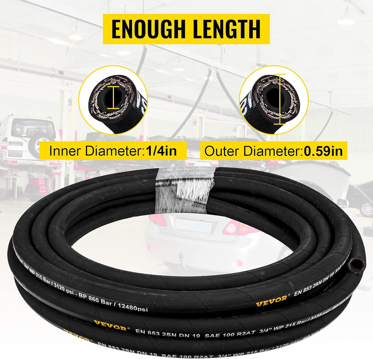 1/4 inch x 100 ft Rubber Hydraulic Hose, 5800 PSI, Pack of 2 K899