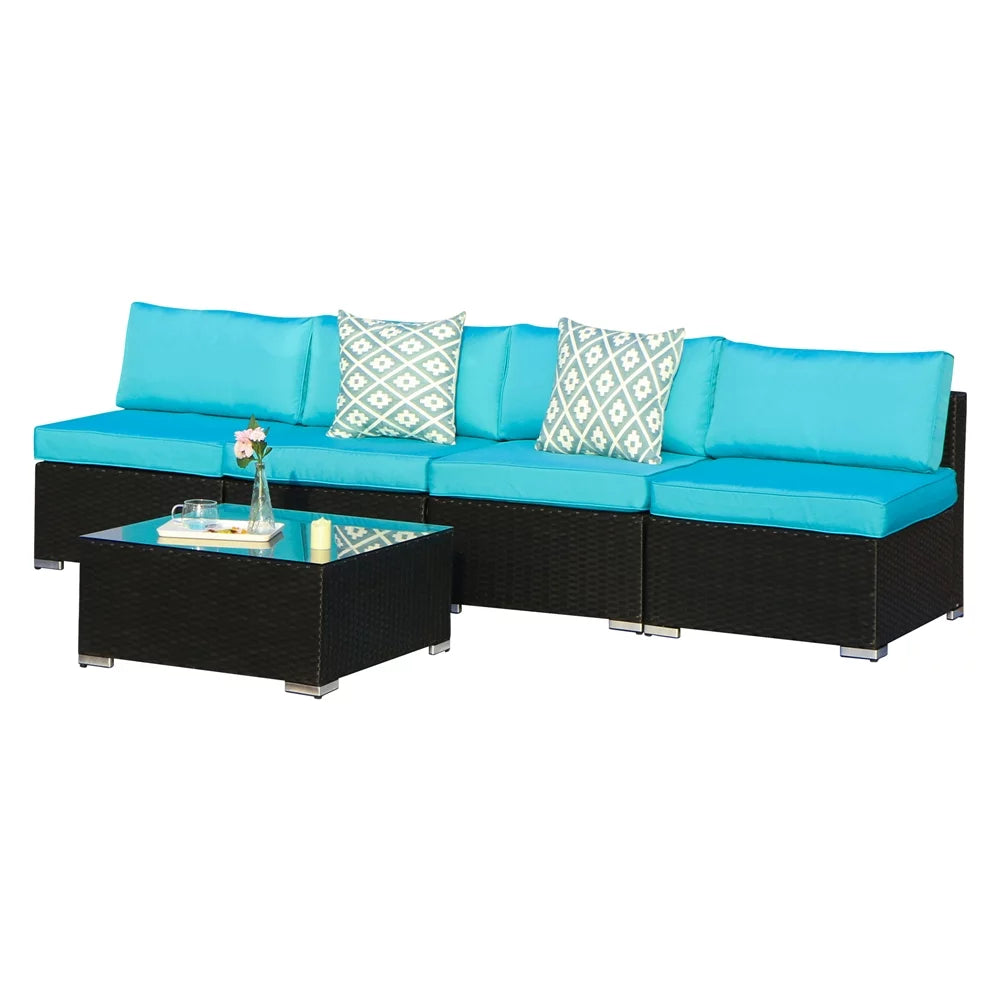 5 Pieces Outdoor Wicker Furniture Set with Coffee Table Y415585